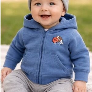 NWT Under Armour Hoodie Baby 0/3M Blue Full Zip Athletic Sports Soft Cotton
